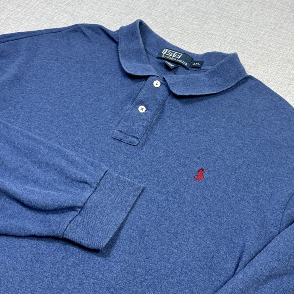 Polo Ralph Lauren Polo Shirt Mens 2XL Blue Long‎ Sleeve Collared 100% Cotton